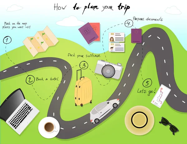 Reise Infografiken Planen Sie Ihren Reiseführer Urlaubsbuchungskonzept Vektorillustration Flachen Design — Stockvektor