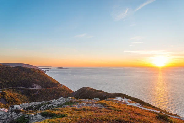 Skyline Trail Titt Vid Solnedgången Franska Berg Cape Breton Nova — Stockfoto