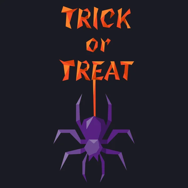 Slogan Halloween Avec Araignée Violette Dans Style Low Poly — Image vectorielle