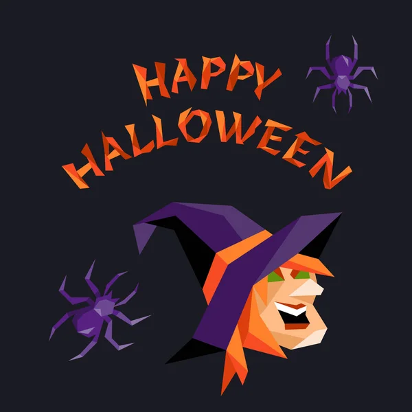 Halloween Slogan Met Heks Hoofd Stijl Van Low Poly — Stockvector