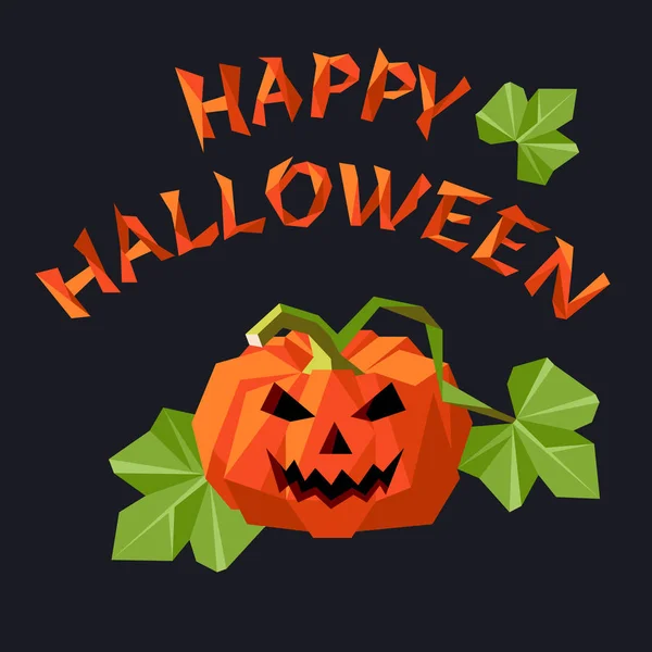 Halloween Slogan Met Hefboom Lantaarn Pompoen Low Poly Stijl — Stockvector