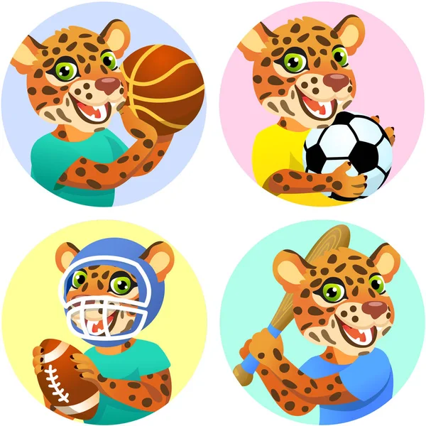 Sportowe Emblematy Koszykówki Piłki Nożnej Futbolu Amerykańskiego Baseball Dzikim Jaguarem — Wektor stockowy