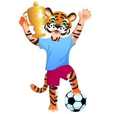 Üniformalı bir kaplan topun üzerinde duruyor ve kadehle tezahürat yapıyor. 