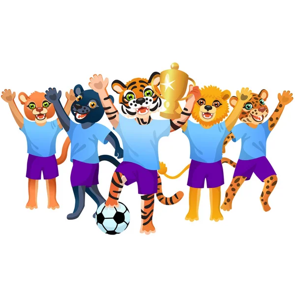 Tigre Avec Gobelet Ballon Football Équipe Couguars Panthère Lion Jaguar — Image vectorielle