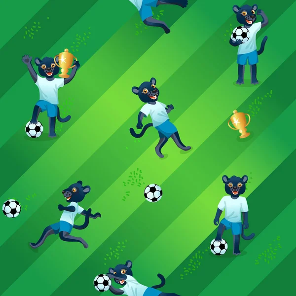 Nahtlose Muster Des Fußballfeldes Hintergrund Und Panther Als Spieler Uniform — Stockvektor
