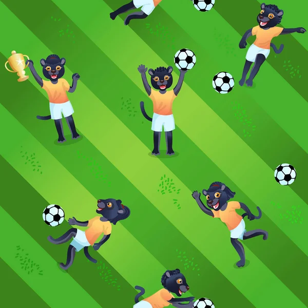 Topları Kadehleri Ile Üniforma Oyuncular Olarak Futbol Sahası Arka Plan — Stok Vektör