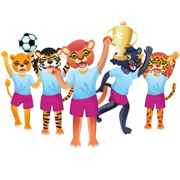 Fille Cougar Avec Gobelet Équipe Panthère Tigre Lion Jaguar Est — Image vectorielle