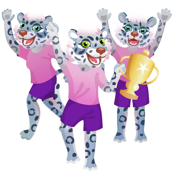 Groep Van Drie Snow Leopard Girls Sport Uniform Juichen Met — Stockvector