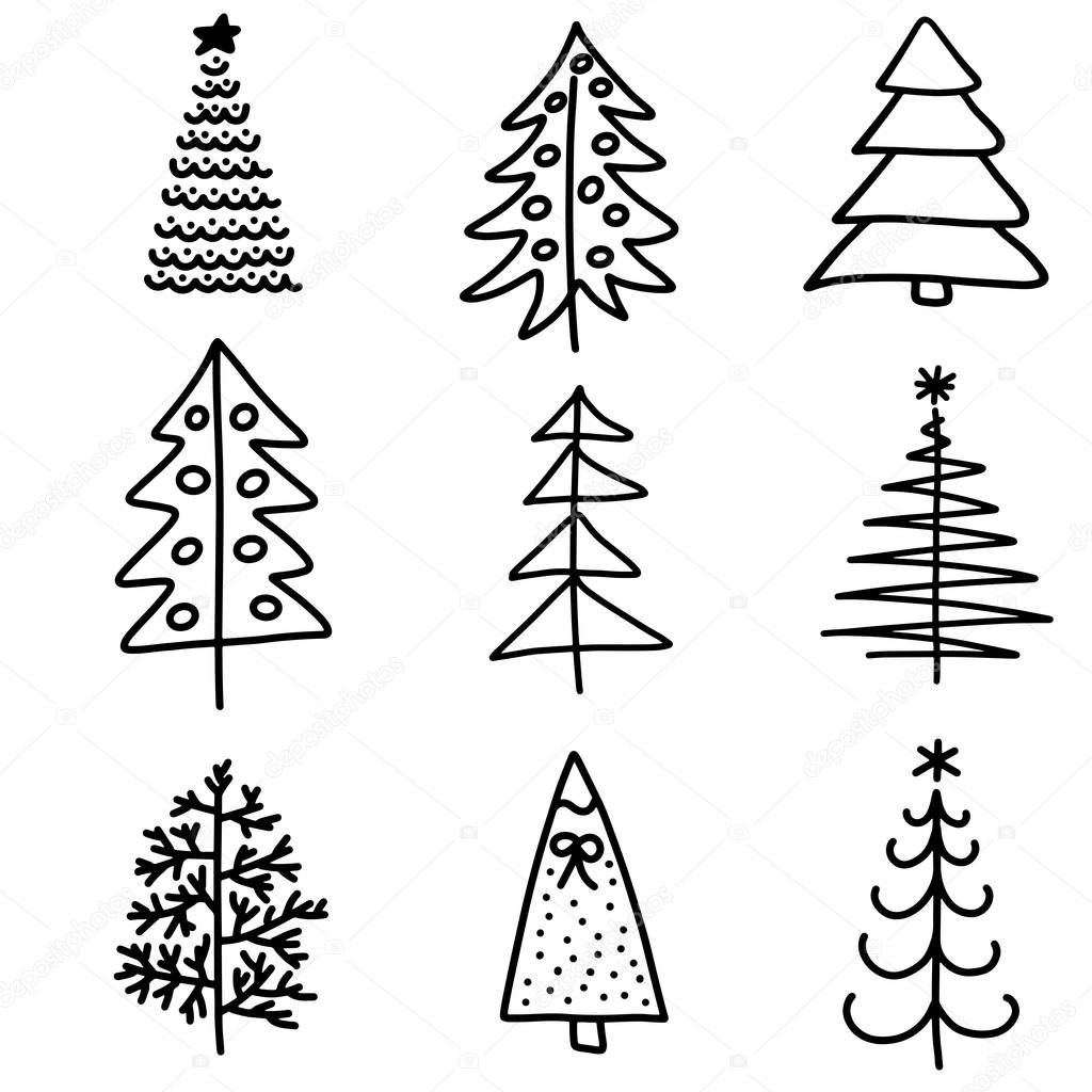 Vector Illustration EPS10. Set of christmas trees flat icons in cartoon style isolated on white background. New year winter collection.