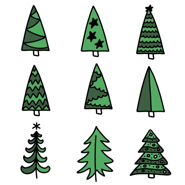 Vector Illustration EPS10. Set of christmas trees flat icons in cartoon style isolated on white background. New year winter collection. — Stock Vector
