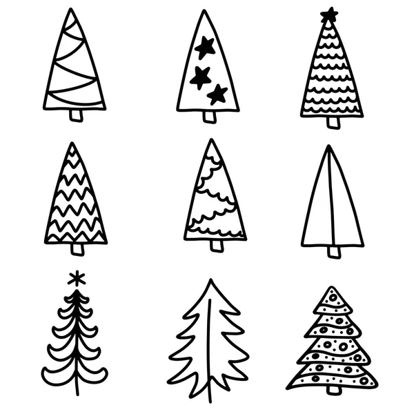 Векторная обработка S10. Набор рождественских деревьев плоские иконы в мультяшном стиле изолированы на белом фоне. Новогодняя коллекция . — стоковый вектор