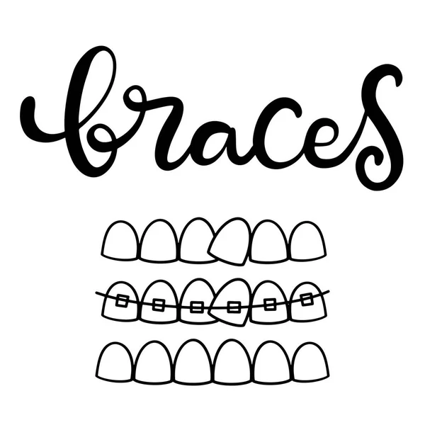 Lettering illustration about dental health care with the image of braces on teeth. EPS10