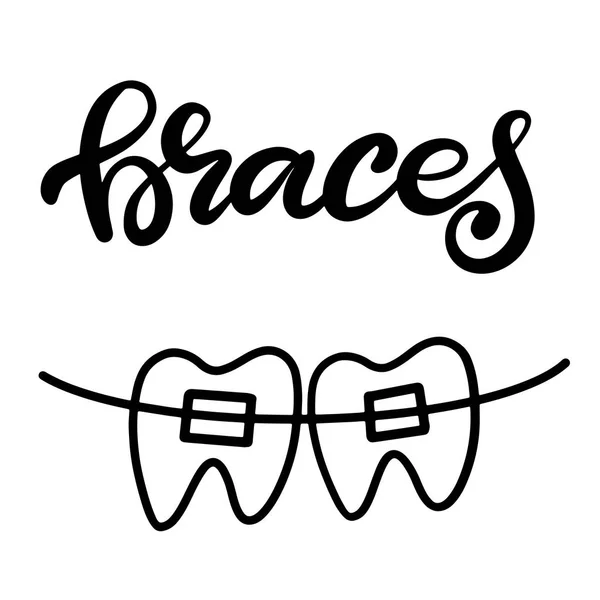 Lettering illustration about dental health care with the image of braces on teeth. EPS10