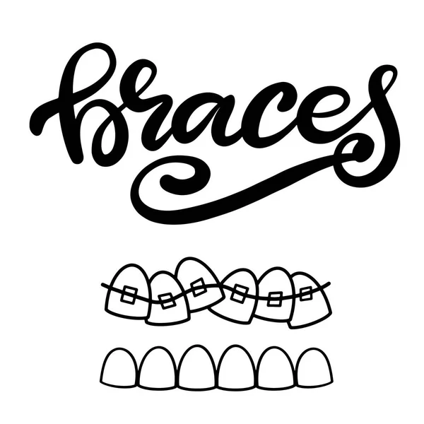 Lettering illustration about dental health care with the image of braces on teeth. EPS10