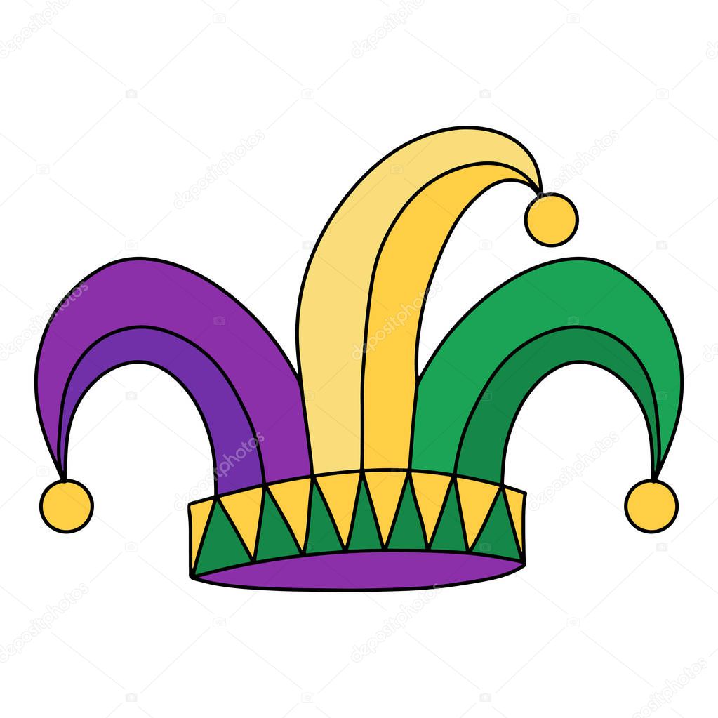 Vector hand drawn lettering illustration eps10 for Mardi gras carnival poster, brochure, logo, greeting card, party invitation with fat tuesday mask with feathers in purple, gold, yellow, green colors