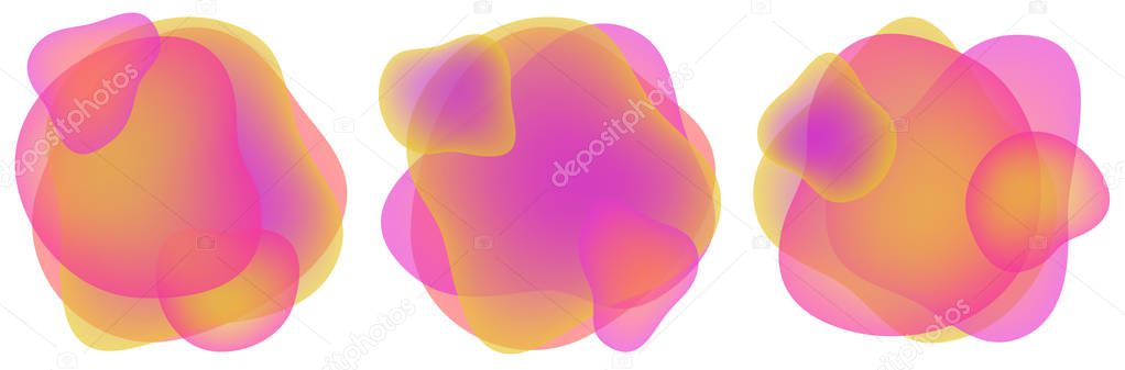 Vector set of neon liguid shapes. Gradient iridescent bubbles for text for business page. Template with fluid fluorescent clouds for banner, logo, web design. EPS10