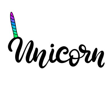 Tek boynuzlu at yazı vektör çizim