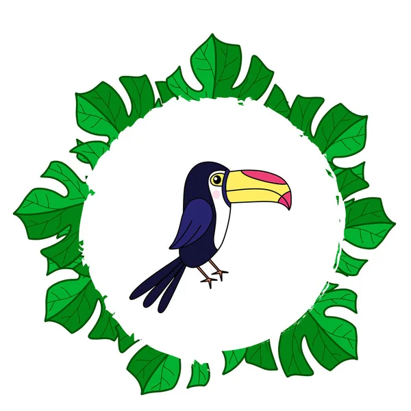 Toucan  vector illustration with tropical leaves