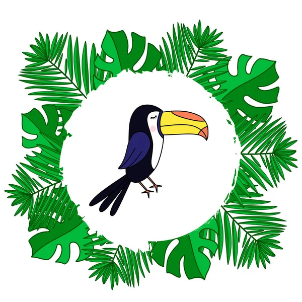 Toucan 向量例证与热带叶子 — 图库矢量图片