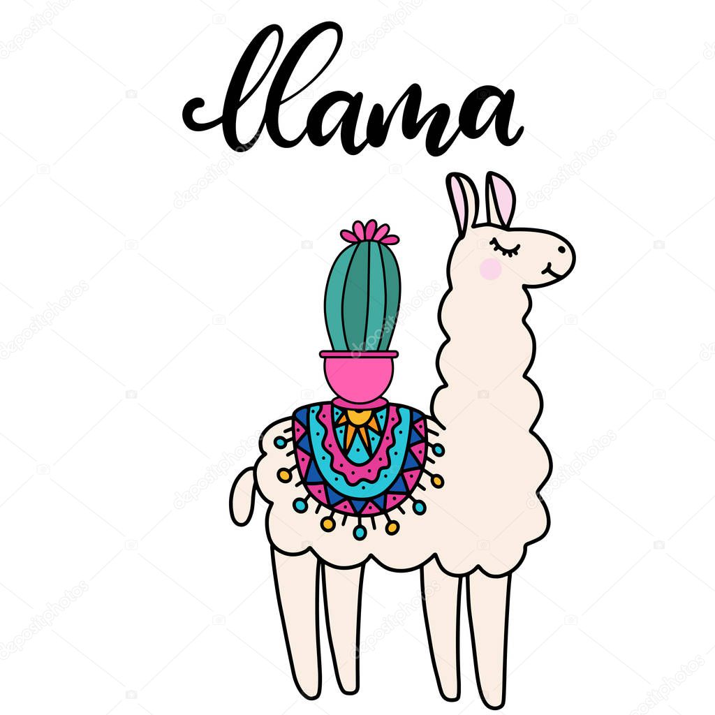 Llama lettering vector illustration