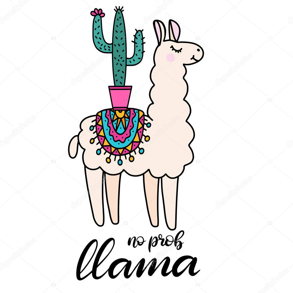 Llama lettering vector illustration