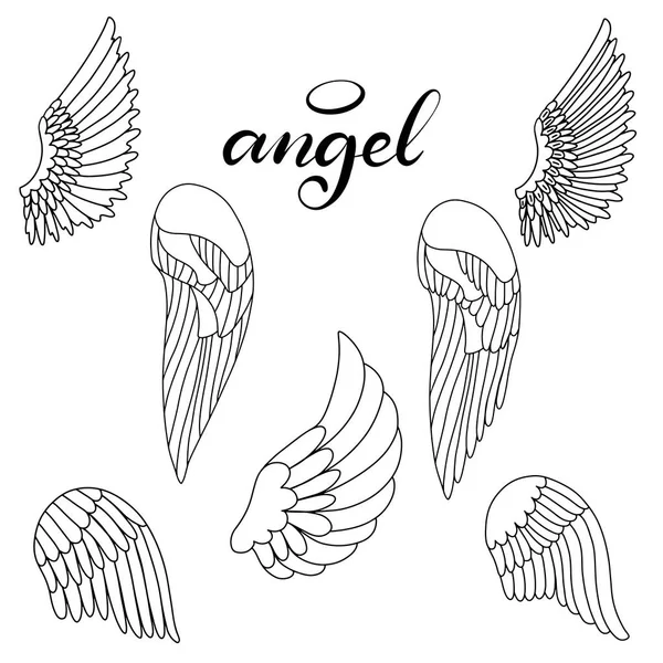 手のレタリングワード天使の天使の羽のアイコン — ストックベクタ