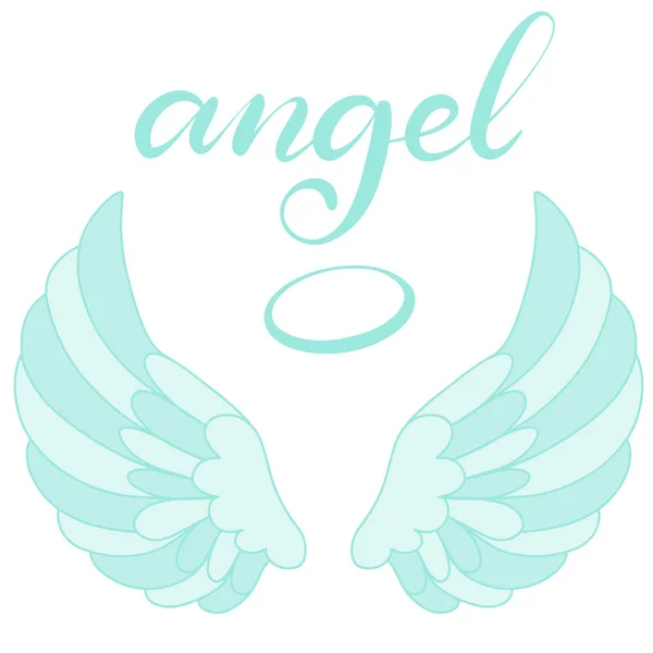 Icono de alas de ángel con letra de mano palabra ángel — Archivo Imágenes Vectoriales