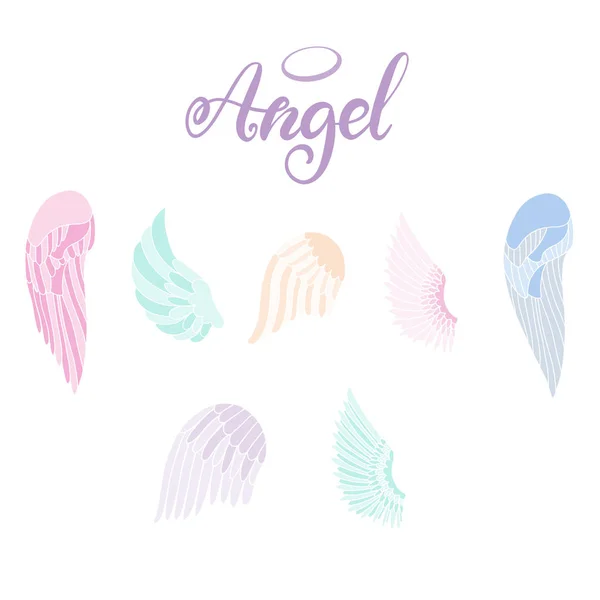 Icono de alas de ángel con letra de mano palabra ángel — Archivo Imágenes Vectoriales