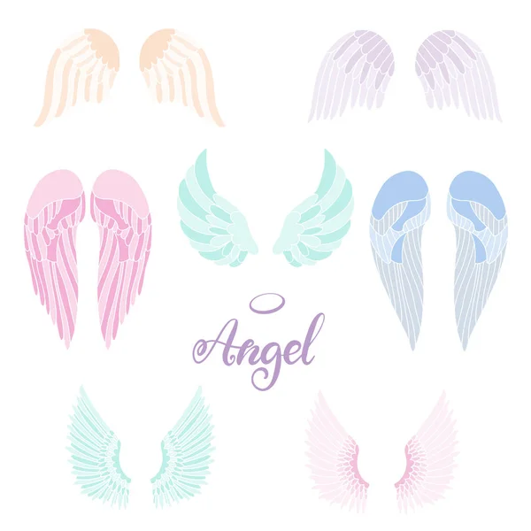 Andělská křídla ikona s ručním písmem slovo anděl — Stockový vektor