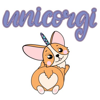 Karikatür tarzında Corgi köpek doğurmak yazı vektör illüstrasyon.