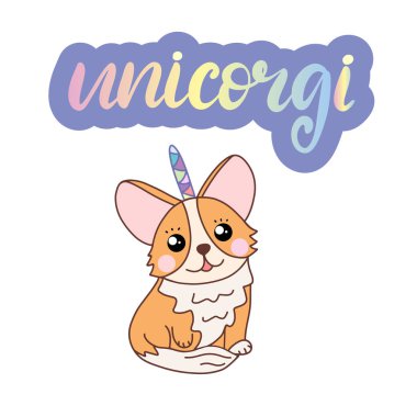 Karikatür tarzında Corgi köpek doğurmak yazı vektör illüstrasyon.