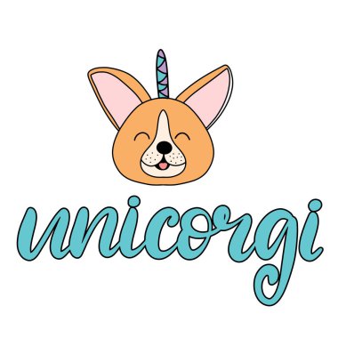 Karikatür tarzında Corgi köpek doğurmak yazı vektör illüstrasyon.
