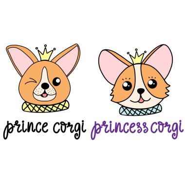 Karikatür tarzında Corgi köpek doğurmak yazı vektör illüstrasyon.