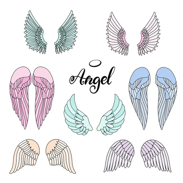 Icono de alas de ángel con letra de mano palabra ángel — Vector de stock
