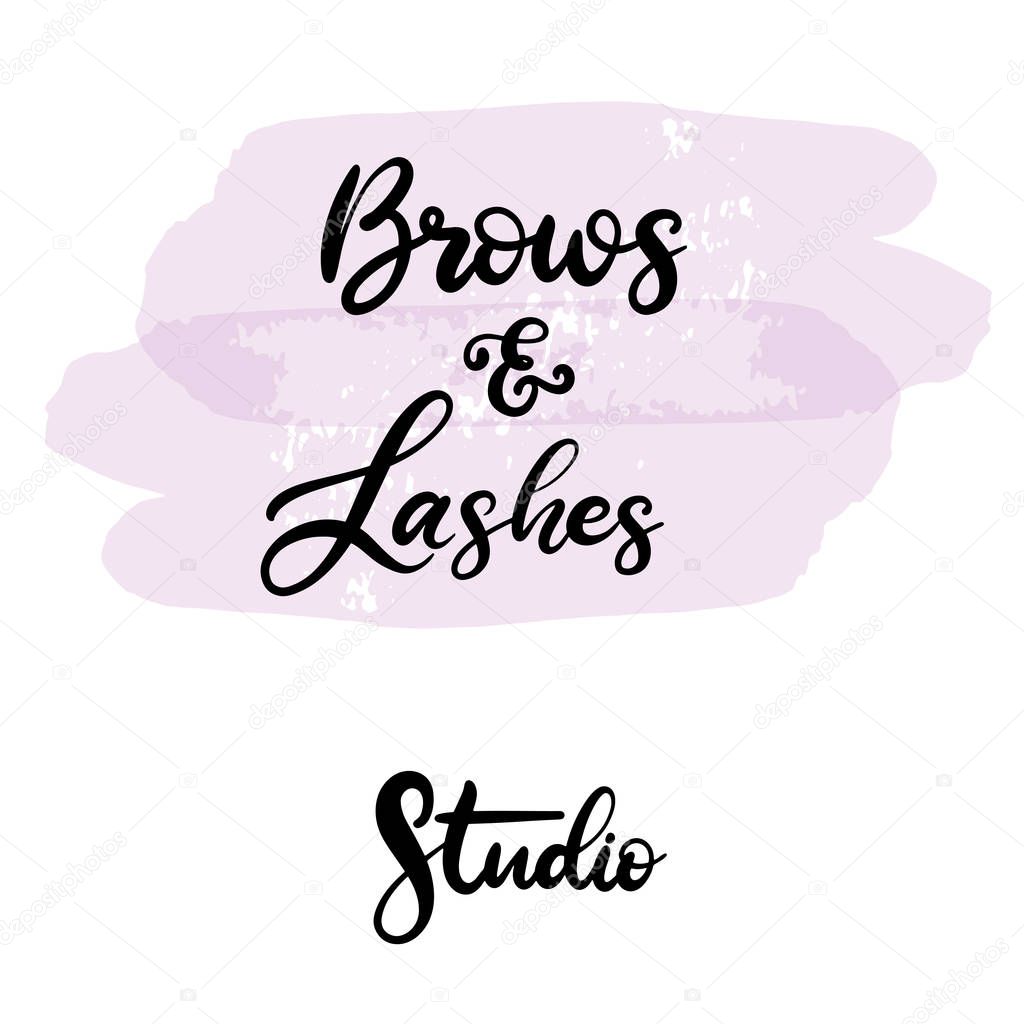 Lashes lettering vector illustration for beauty salon, fashion blog, logo, false eyelashes extensions maker, brow master, professional makeup artist. EPS10