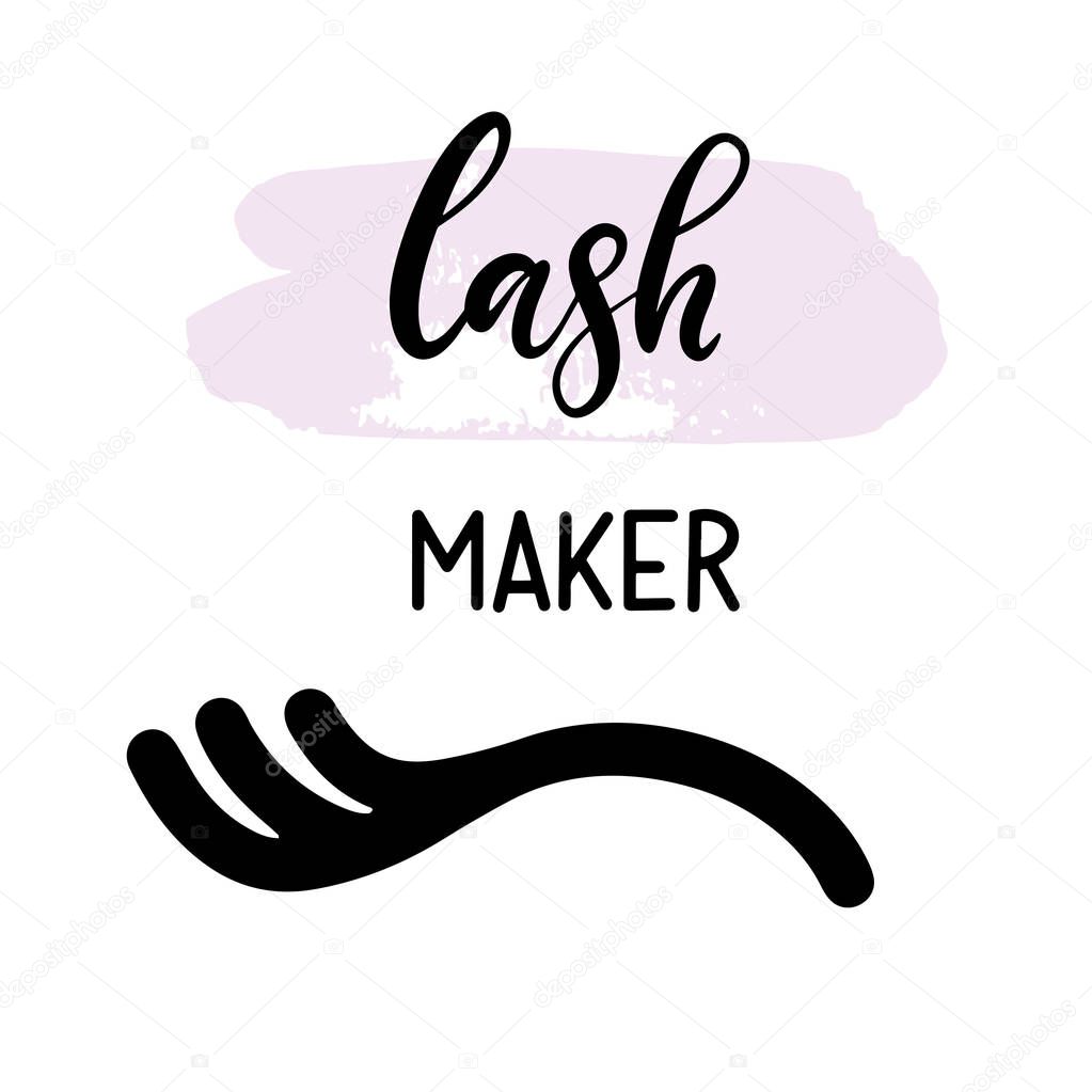 Lashes lettering vector illustration for beauty salon, fashion blog, logo, false eyelashes extensions maker, brow master, professional makeup artist. EPS10