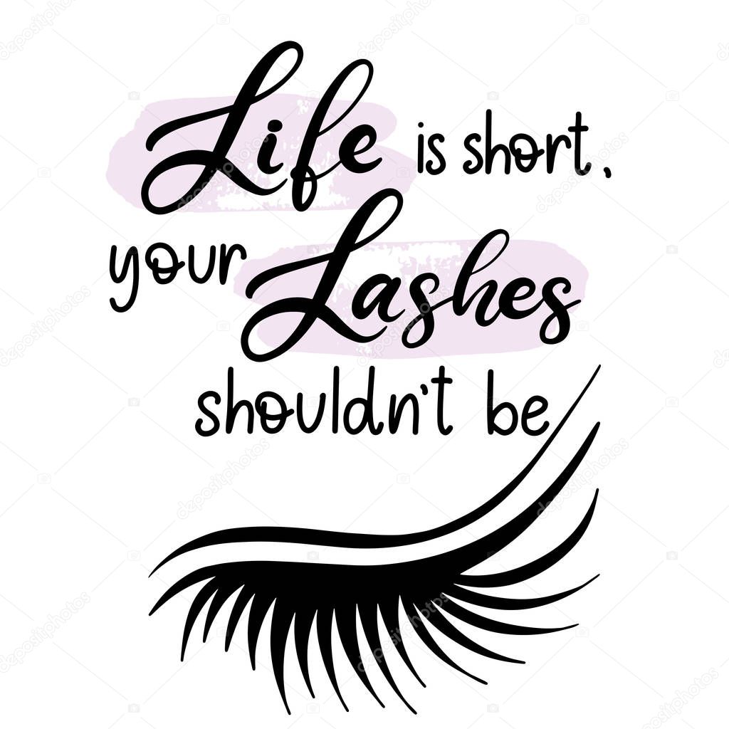 Lashes lettering vector illustration for beauty salon, fashion blog, logo, false eyelashes extensions maker, brow master, professional makeup artist. EPS10