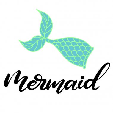 Denizkızı ile vektör yazı illüstrasyon