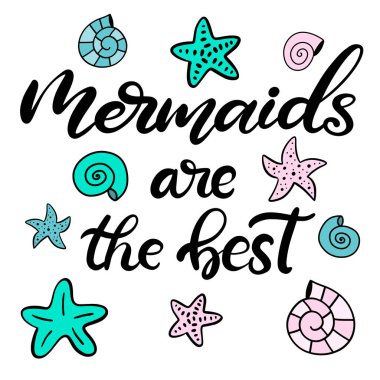 Denizkızı ile vektör yazı illüstrasyon