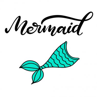 Denizkızı ile vektör yazı illüstrasyon