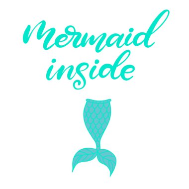 Denizkızı ile vektör yazı illüstrasyon