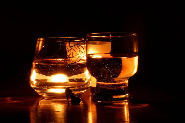 Beautiful Glasses Flame Candle — Stock Photo, Image
