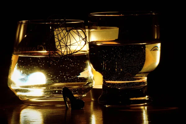 Beautiful Glasses Flame Candle — Stock Photo, Image