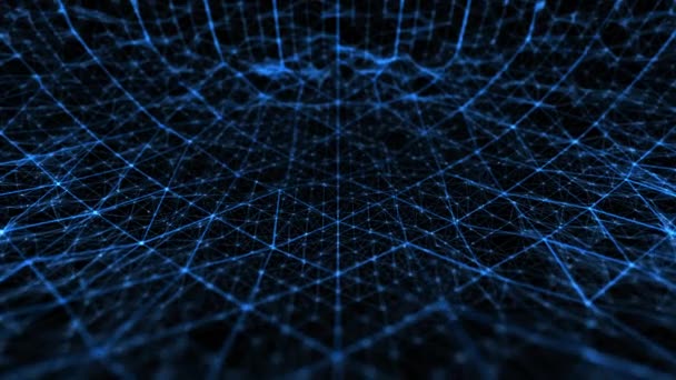 Tecnología Abstracta Ciencia Curvado Espacio Con Líneas Cuadrícula Azul — Vídeo de stock