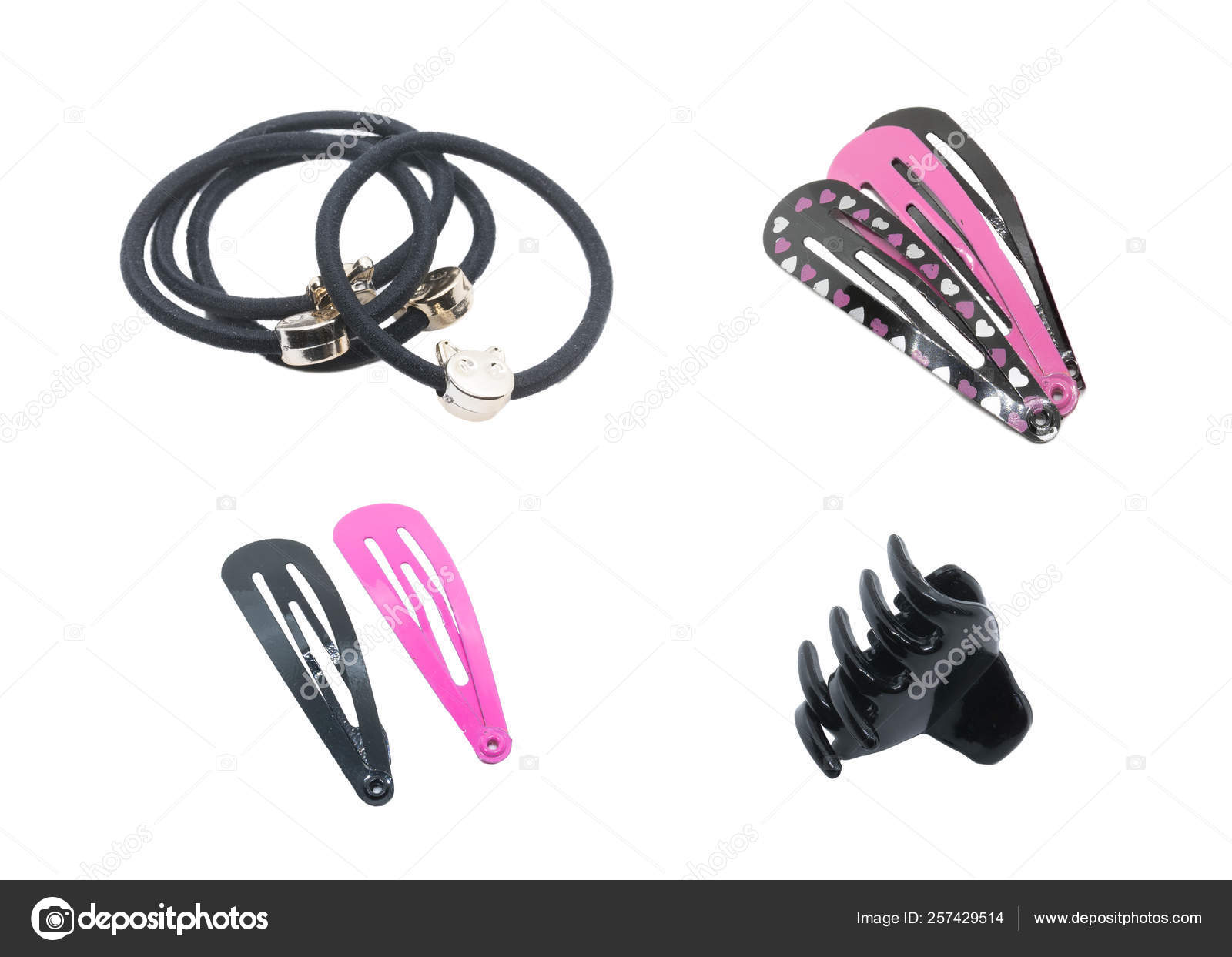 Hair Accessories Isolated On White Black Thin Hair Ties Black