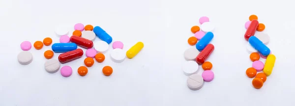 A handful of pills. Pill, Capsule, Medicine on a white background.