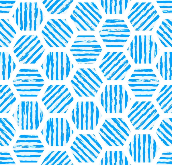 几何无缝图案蓝调六边形背景 带有磨擦条纹 — 图库照片