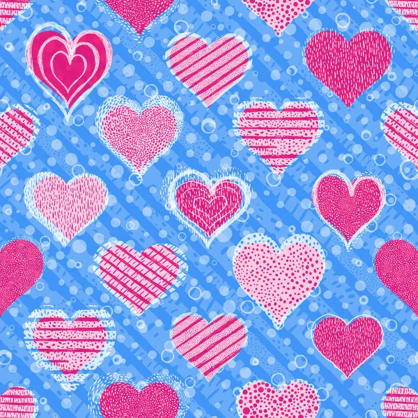 Hearts Seamless Pattern Grunge Hand Drawn Valentine Day Background — Stock Photo, Image