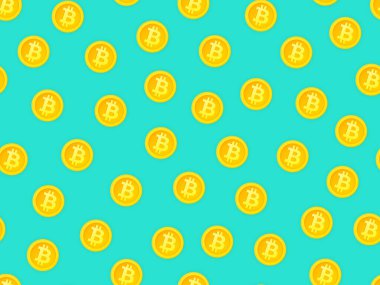 Altın bitcoin para sembolü pürüzsüz desen şifreleme para birimi çizimi renkli arkaplan 