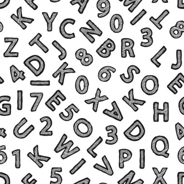 Sayılar ve harflerle siyah ve beyaz desensiz arkaplan